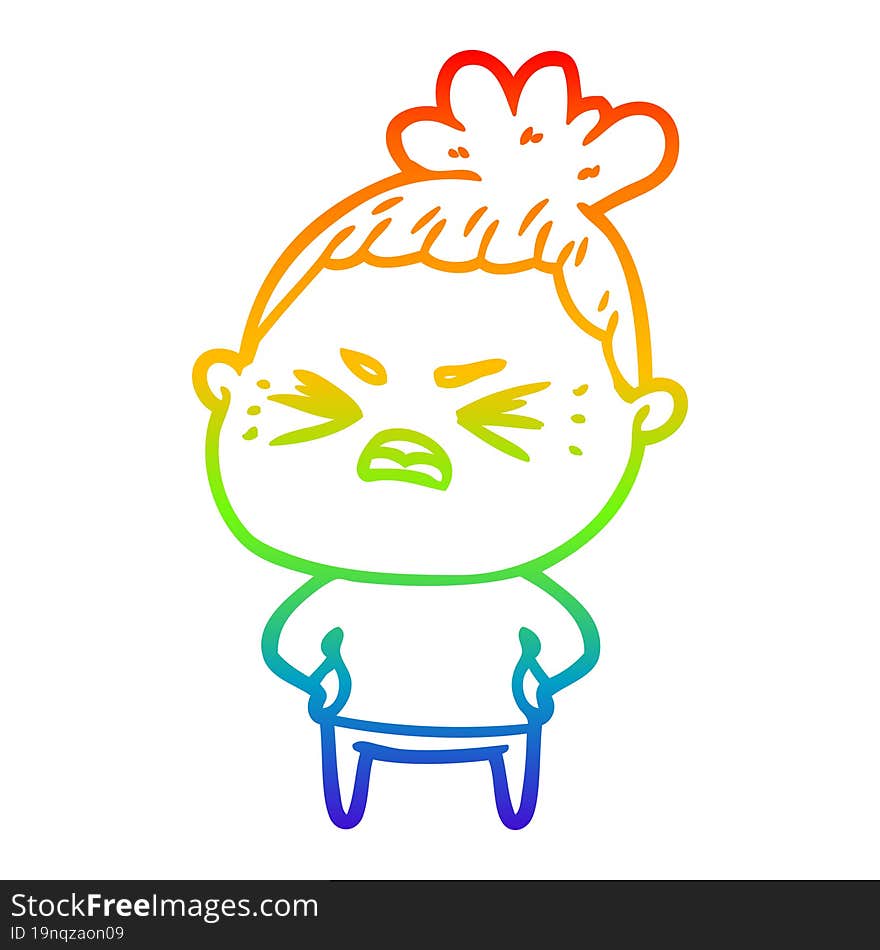 rainbow gradient line drawing cartoon angry woman