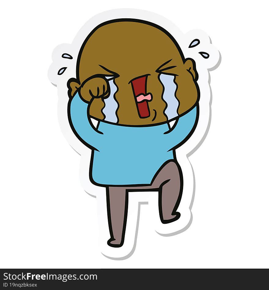 sticker of a cartoon crying bald man