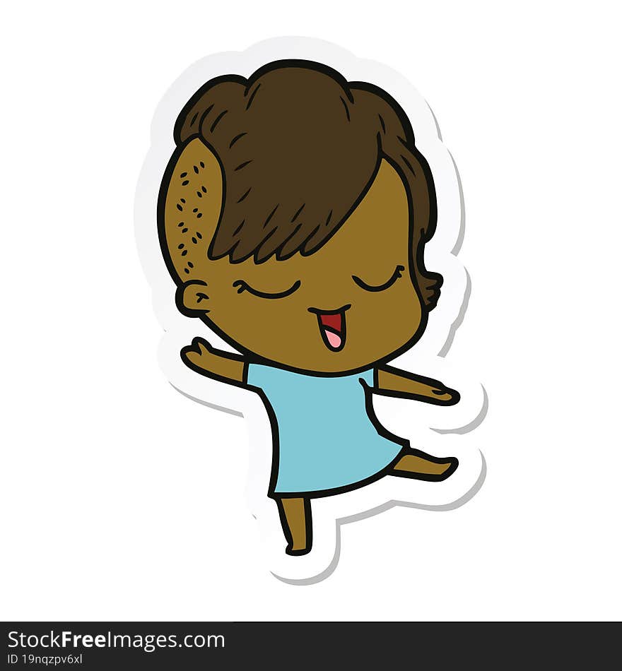 Sticker Of A Happy Cartoon Girl