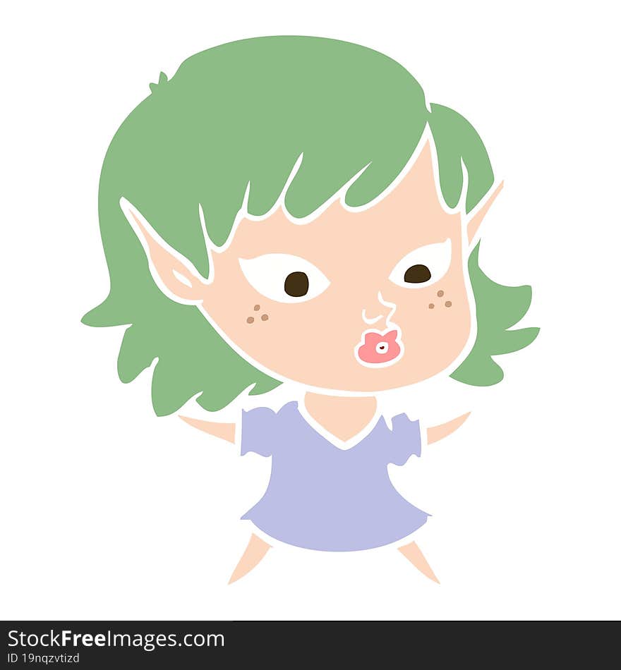 pretty flat color style cartoon elf girl