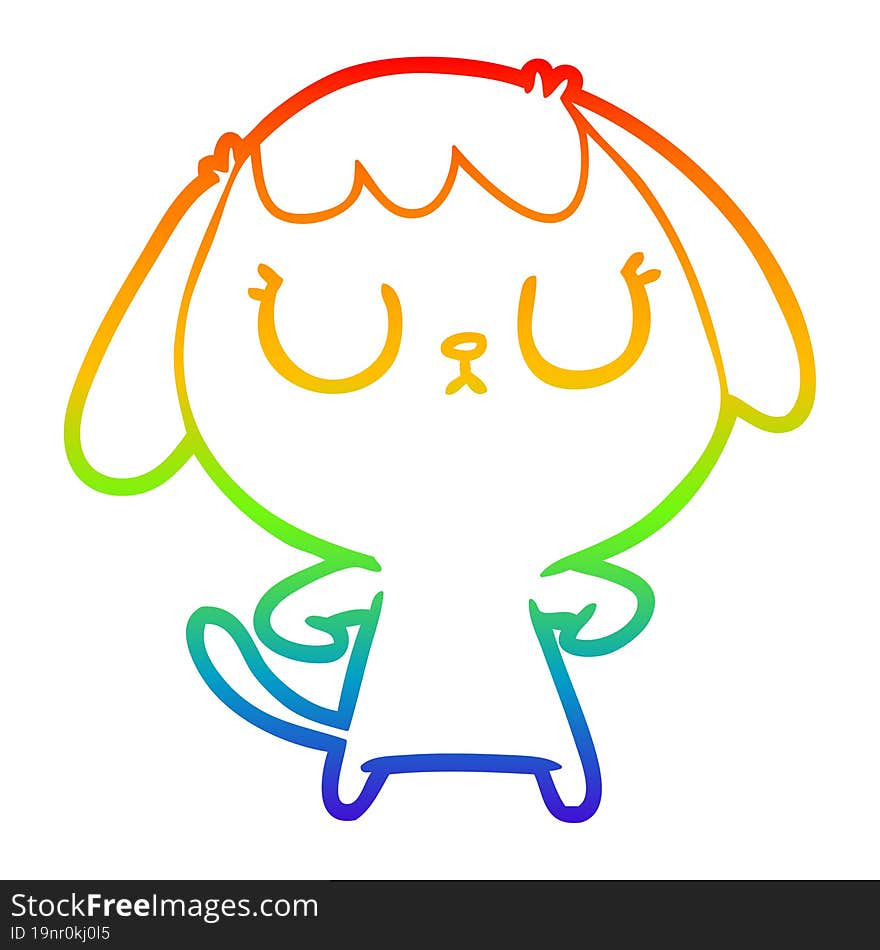 rainbow gradient line drawing of a cute cartoon dog