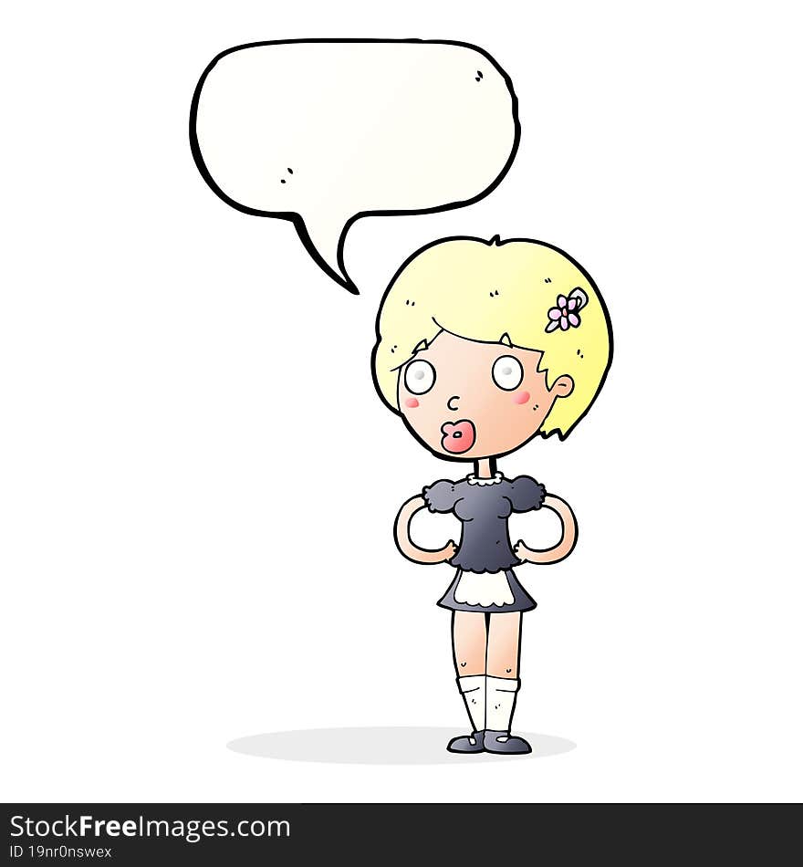 cartoon woman in french maid outfit with speech bubble