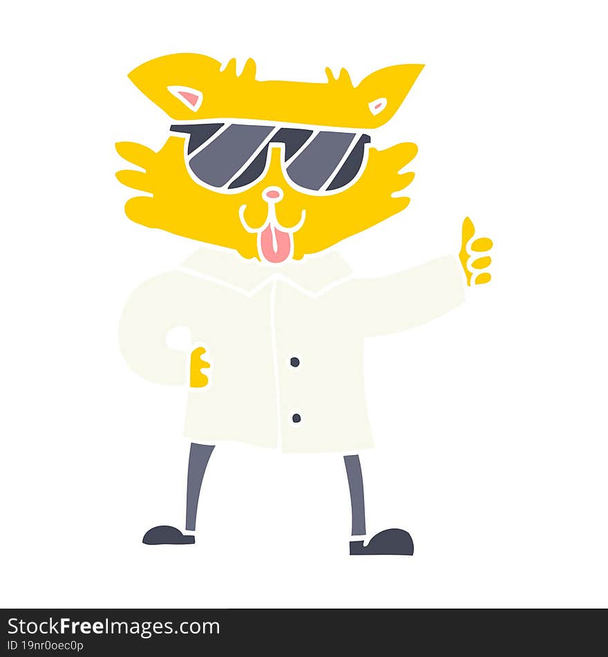 flat color illustration cartoon cool cat