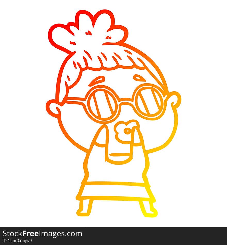 warm gradient line drawing of a cartoon woman wearing spectacles