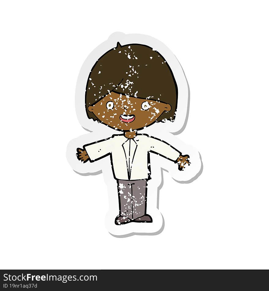 retro distressed sticker of a cartoon happy man