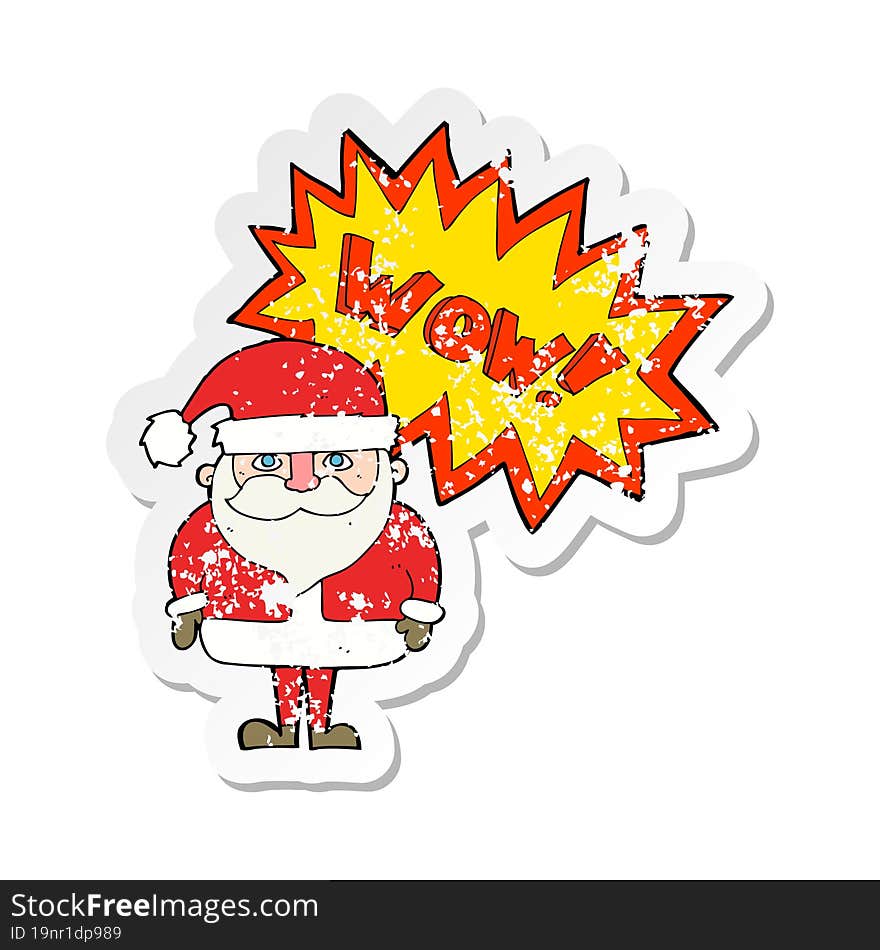 retro distressed sticker of a cartoon amazed santa claus