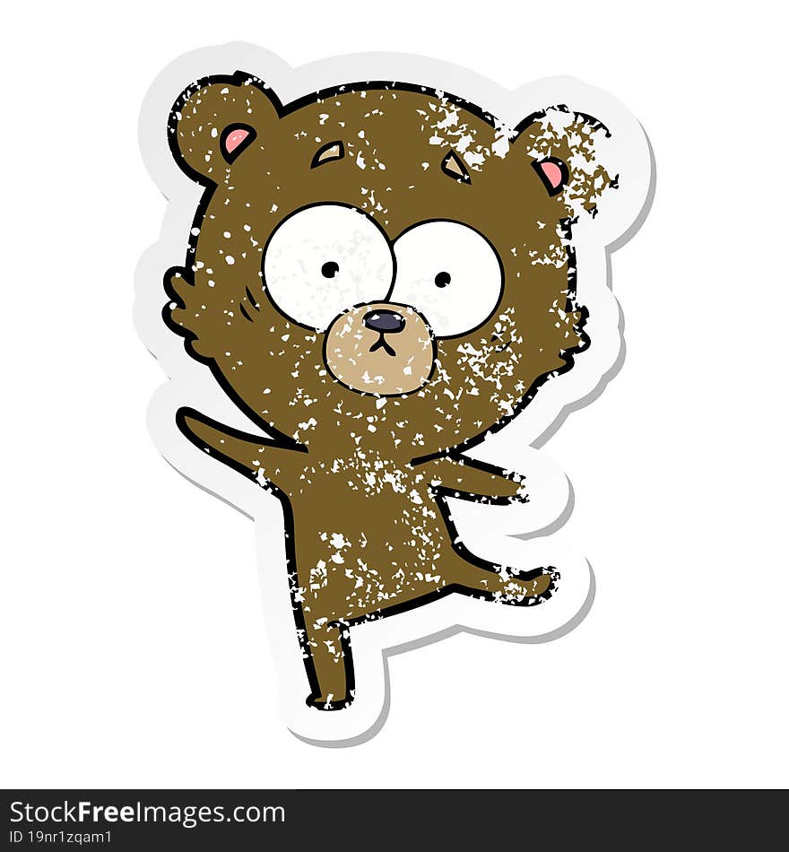 Distressed Sticker Of A Worried Bear Cartoon