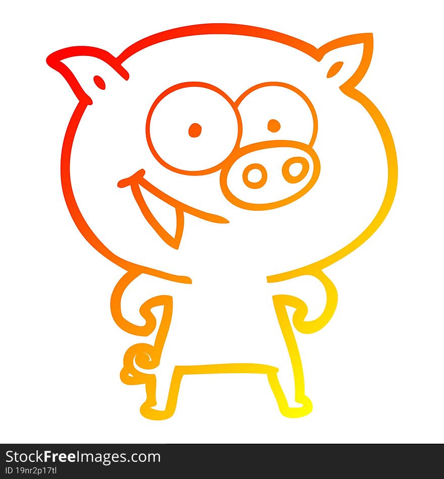 warm gradient line drawing of a cheerful pig cartoon