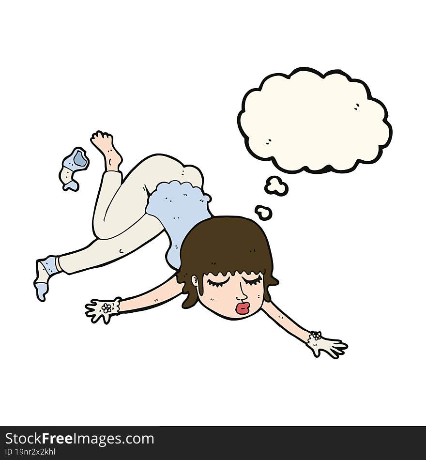 cartoon woman floating with thought bubble