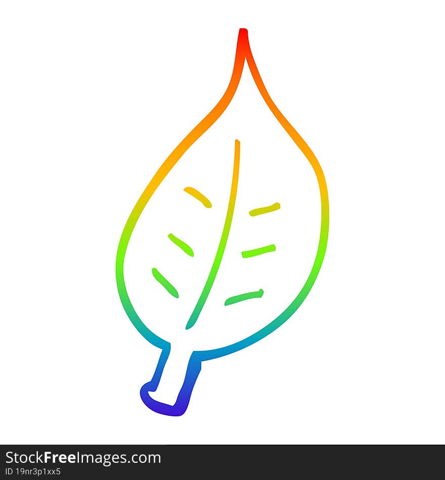 rainbow gradient line drawing cartoon autumnal leaf