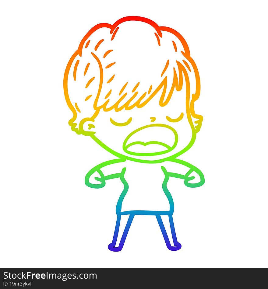 rainbow gradient line drawing cartoon woman talking