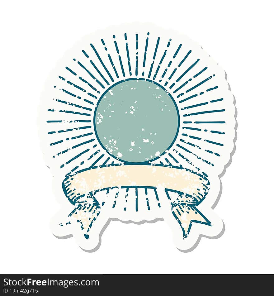 Grunge Sticker With Banner Of A Sun