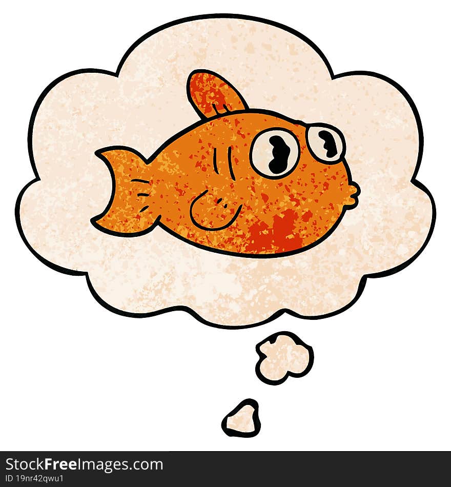 cartoon fish and thought bubble in grunge texture pattern style