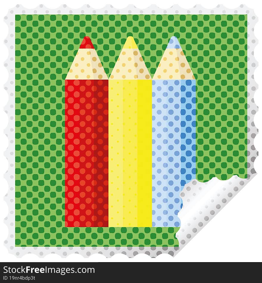 color pencils graphic vector illustration square sticker stamp