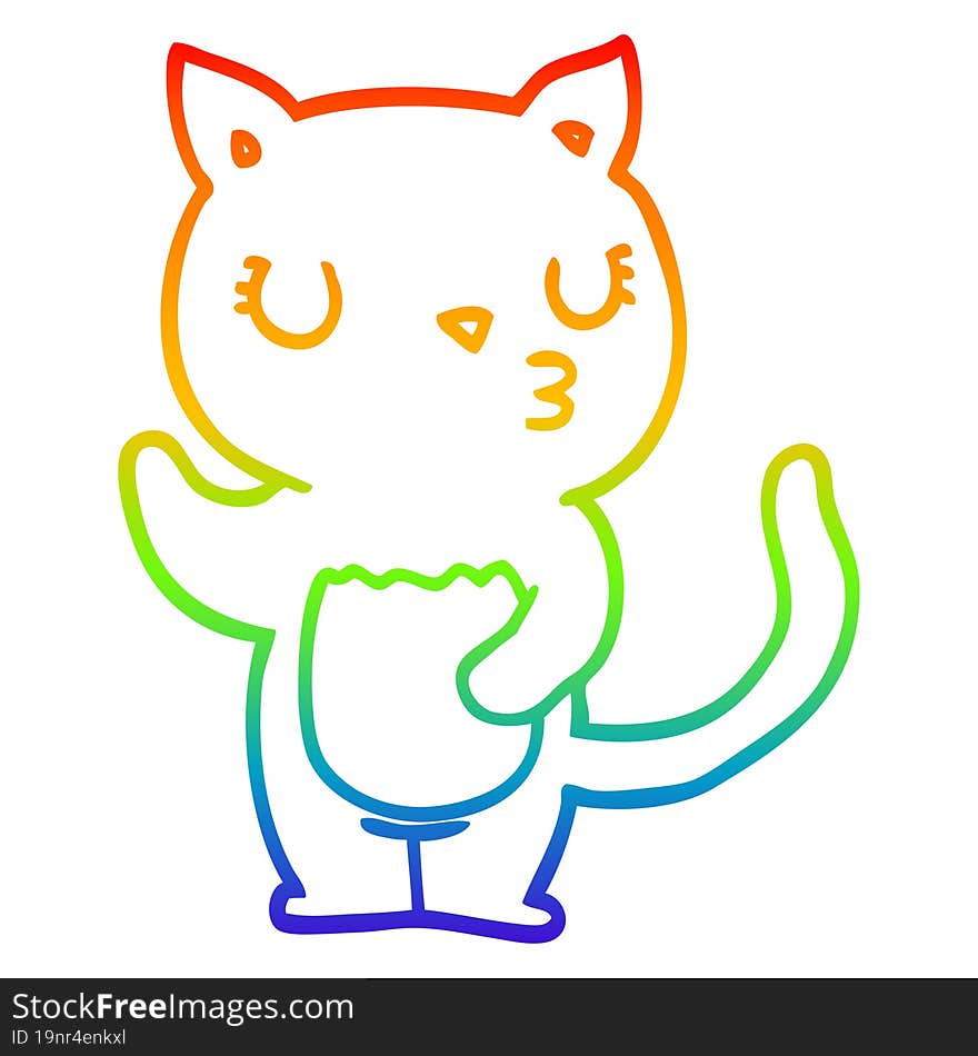 rainbow gradient line drawing of a cute cartoon cat