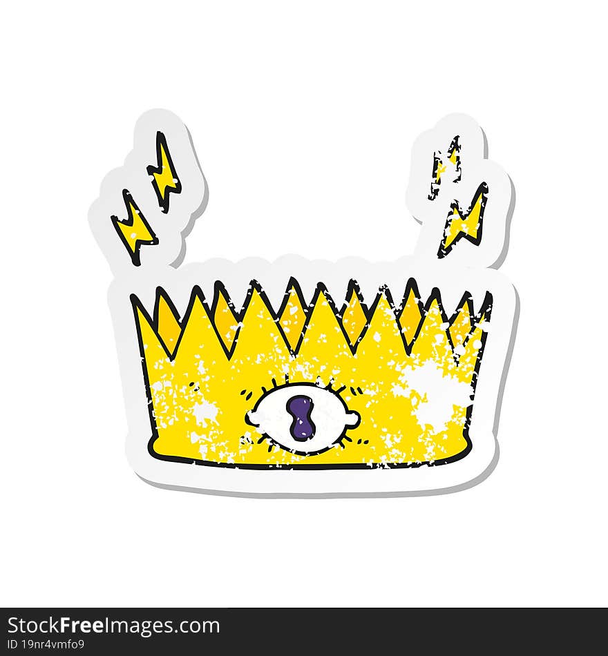 Retro Distressed Sticker Of A Cartoon Magic Crown