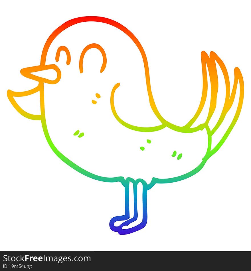 rainbow gradient line drawing of a cartoon garden bird