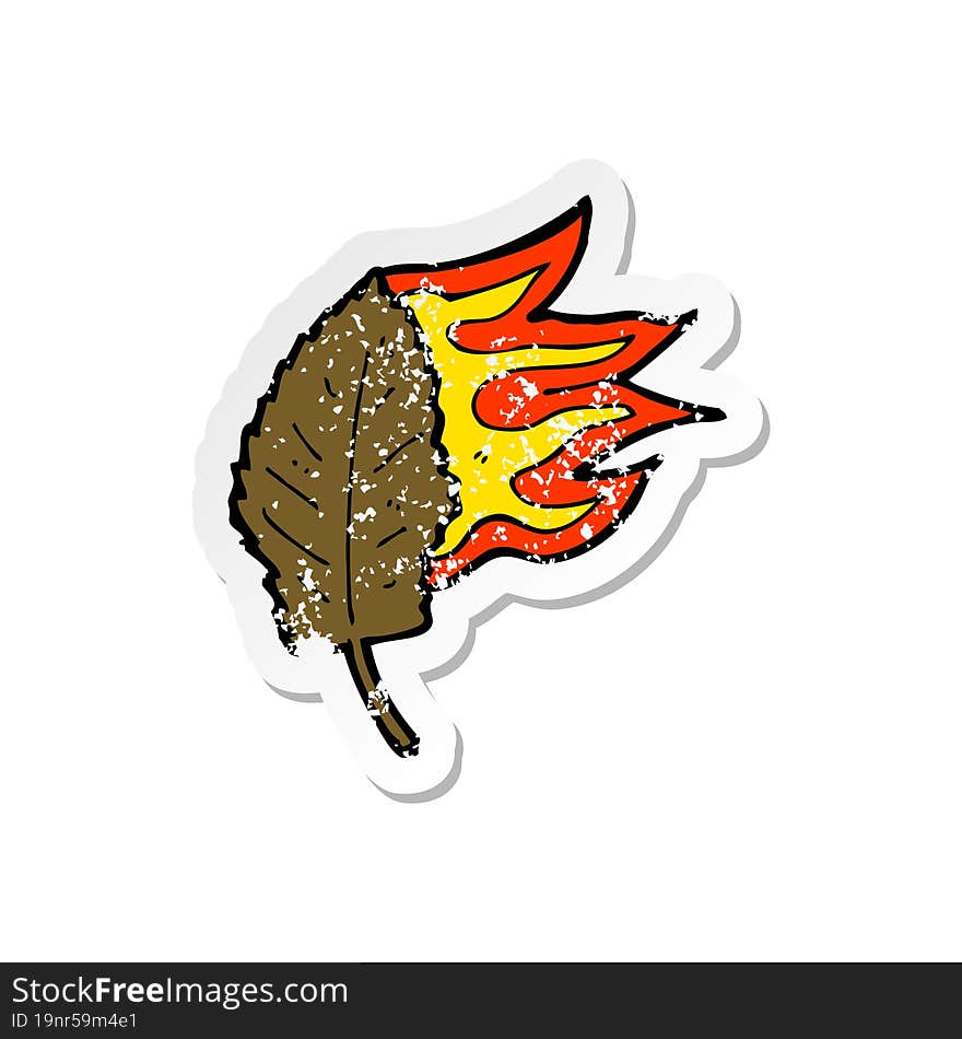 retro distressed sticker of a cartoon burning dry leaf symbol