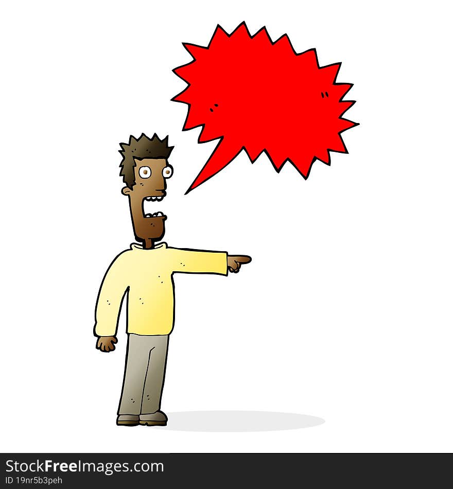 cartoon terrified man with speech bubble