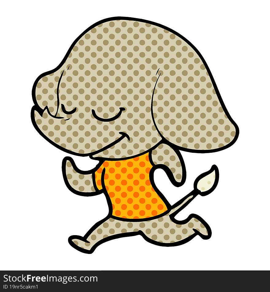 cartoon smiling elephant running. cartoon smiling elephant running