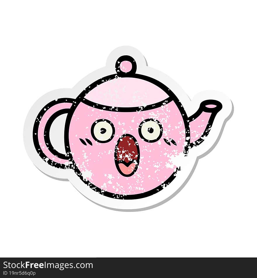 Distressed Sticker Of A Cute Cartoon Teapot