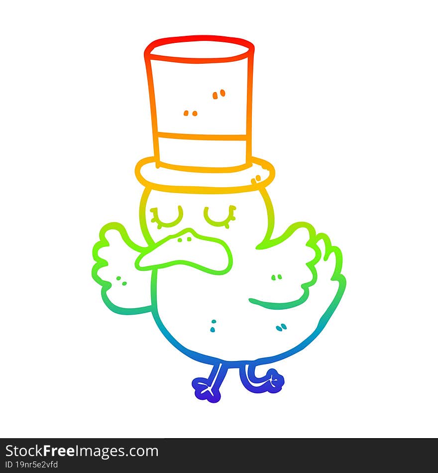 rainbow gradient line drawing cartoon duck wearing top hat