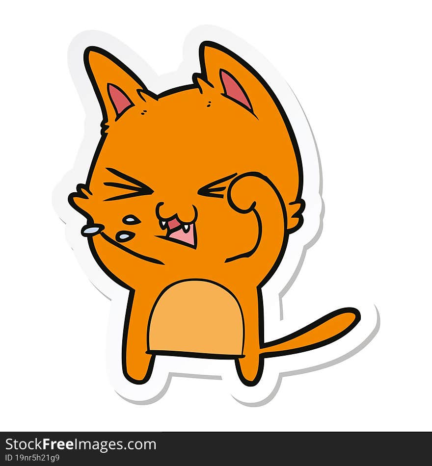 sticker of a cartoon cat hissing