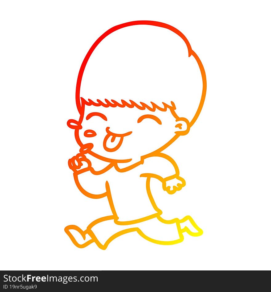 warm gradient line drawing cartoon boy sticking out tongue