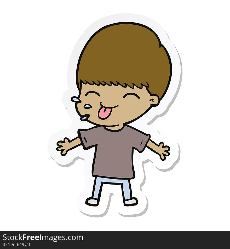 sticker of a cartoon boy sticking out tongue