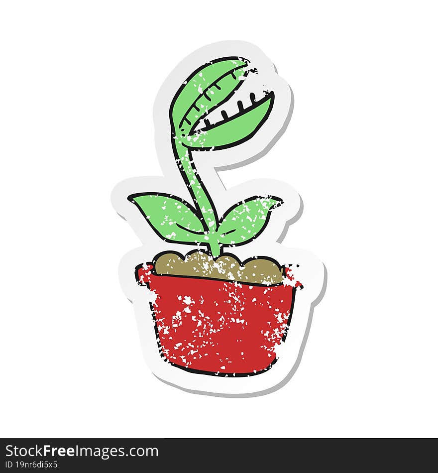 retro distressed sticker of a cartoon venus fly trap