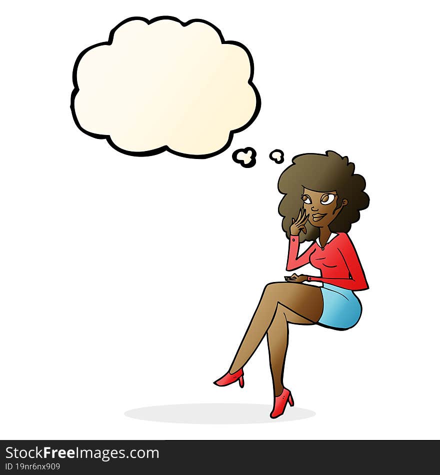 Cartoon Office Woman Sitting With Thought Bubble