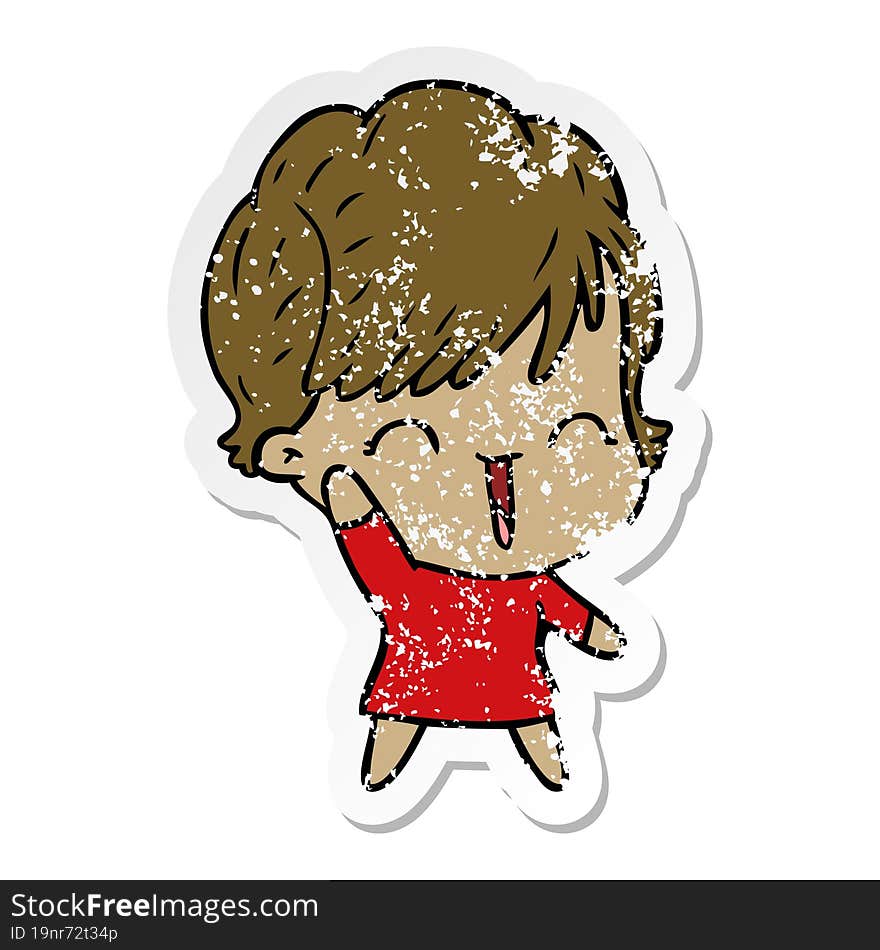 distressed sticker of a cartoon laughing woman