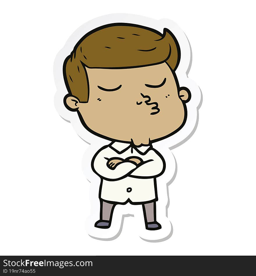 sticker of a cartoon model guy pouting