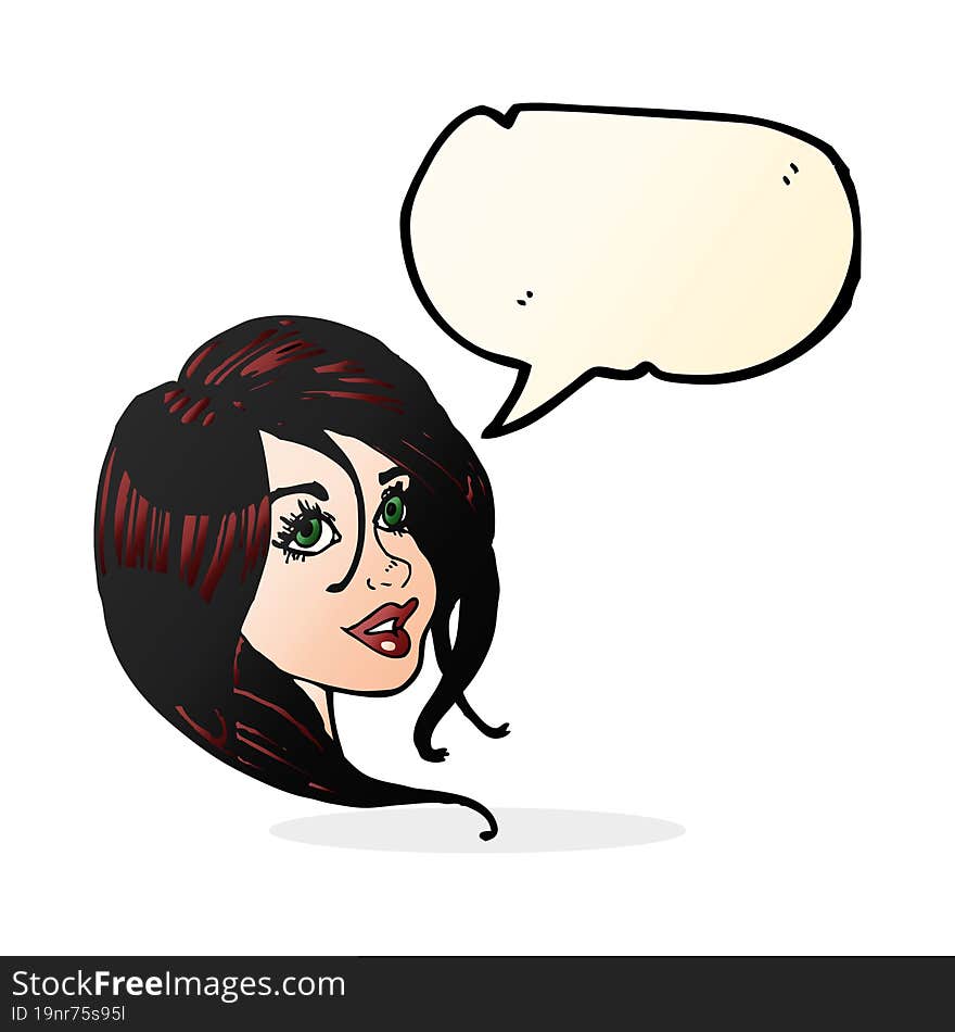 cartoon pretty female face with speech bubble