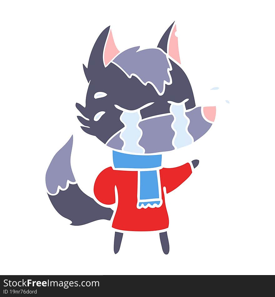 Flat Color Style Cartoon Crying Wolf