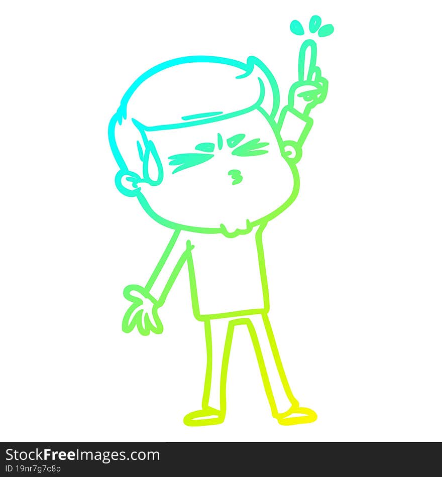 cold gradient line drawing cartoon man sweating