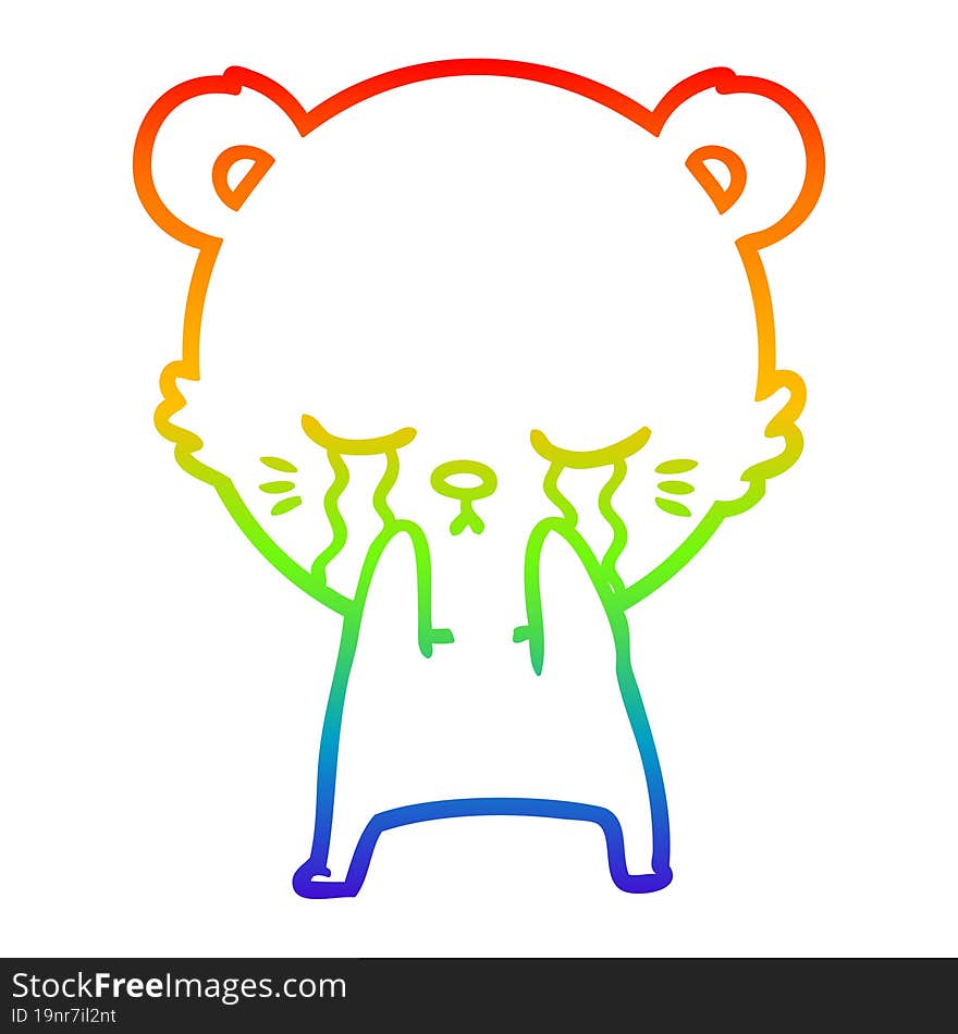 rainbow gradient line drawing of a crying cartoon bear