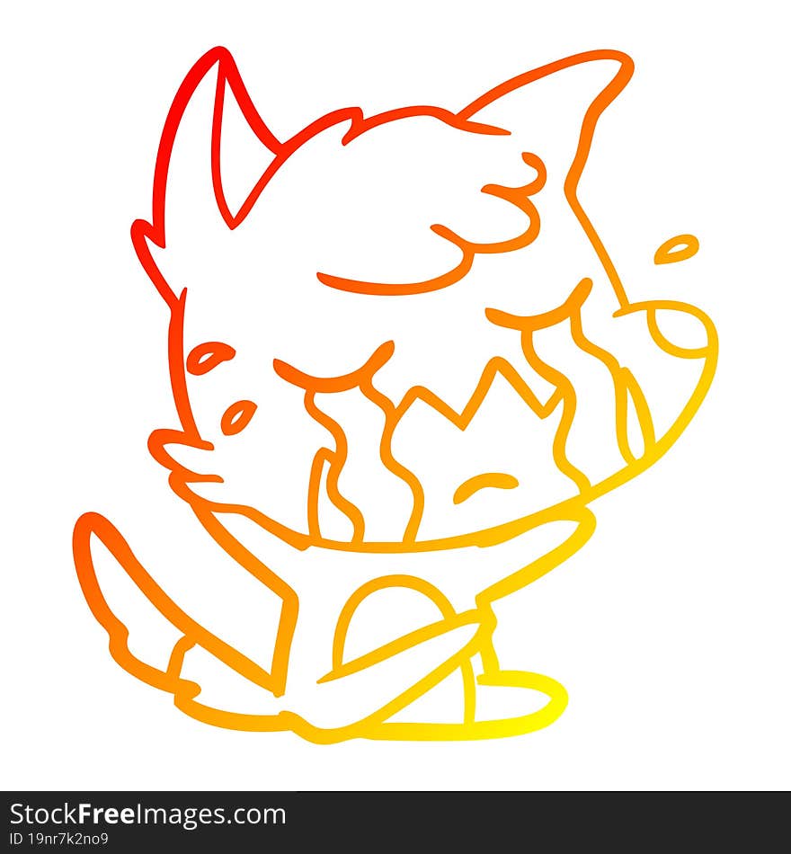 Warm Gradient Line Drawing Crying Fox Cartoon