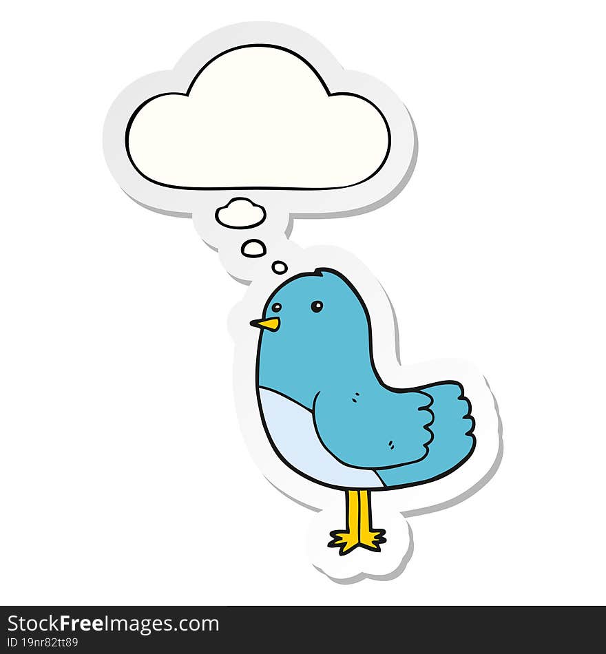 cartoon bird with thought bubble as a printed sticker