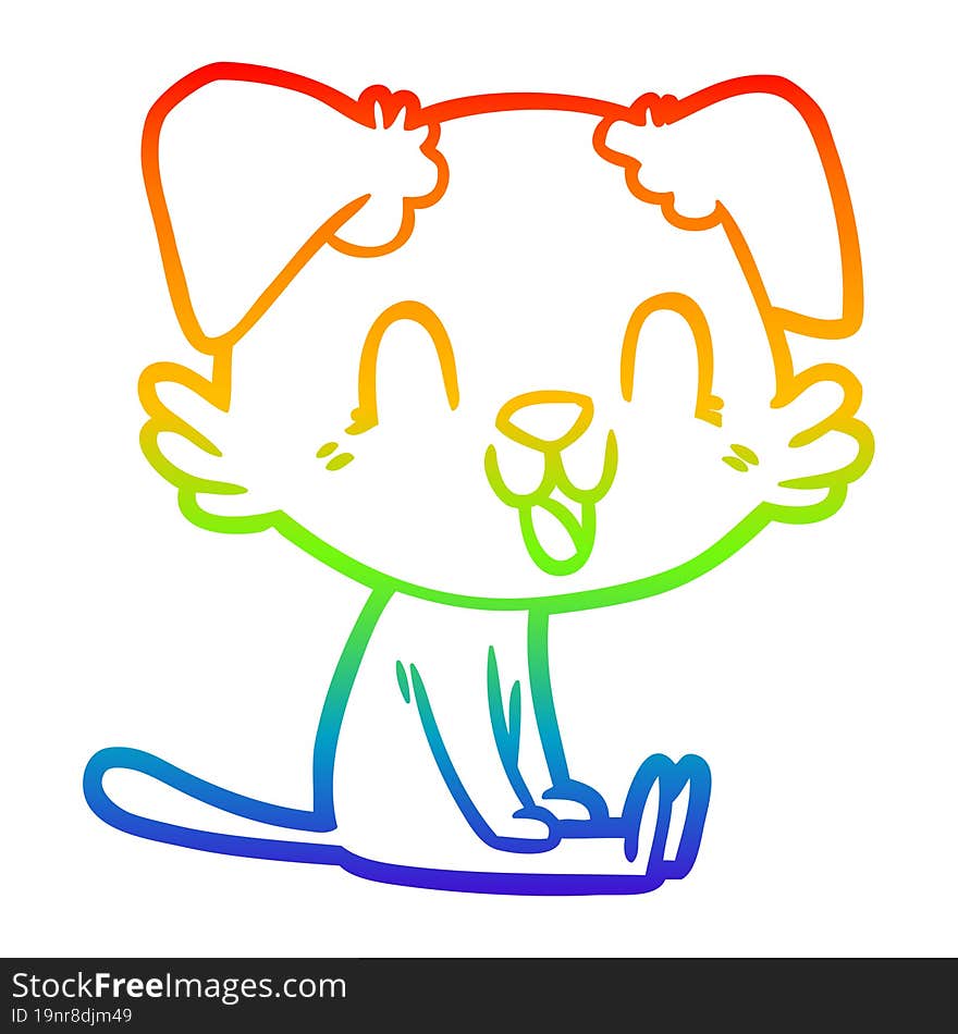 rainbow gradient line drawing laughing cartoon dog