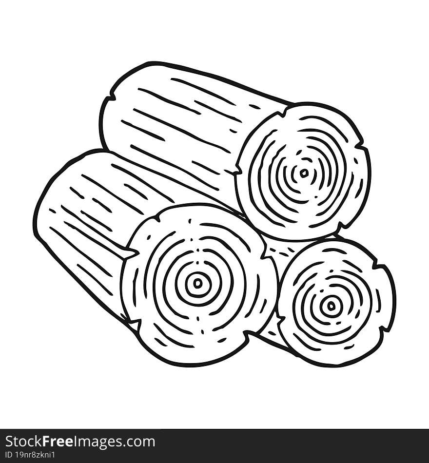 freehand drawn black and white cartoon logs