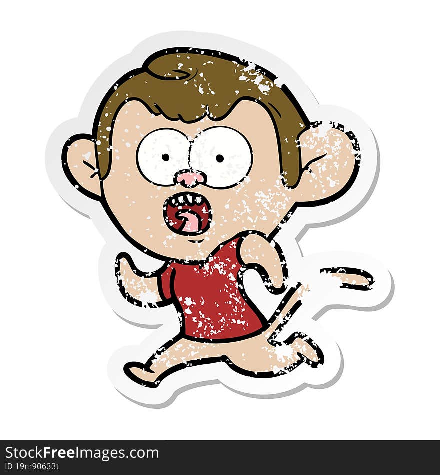 distressed sticker of a cartoon running monkey