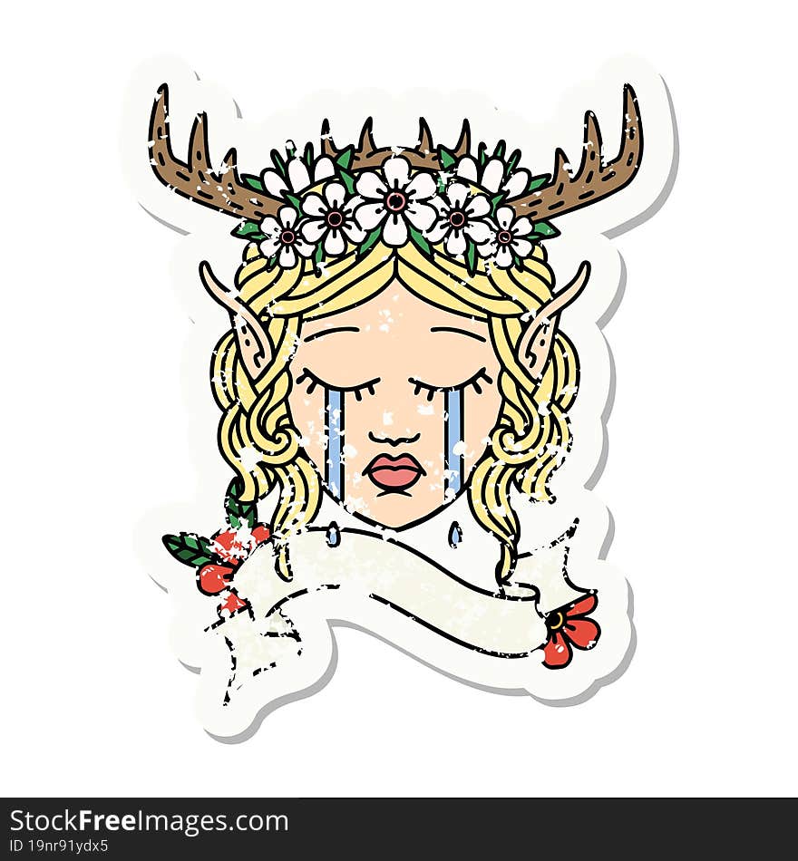 Sad Elf Druid Character Face Grunge Sticker