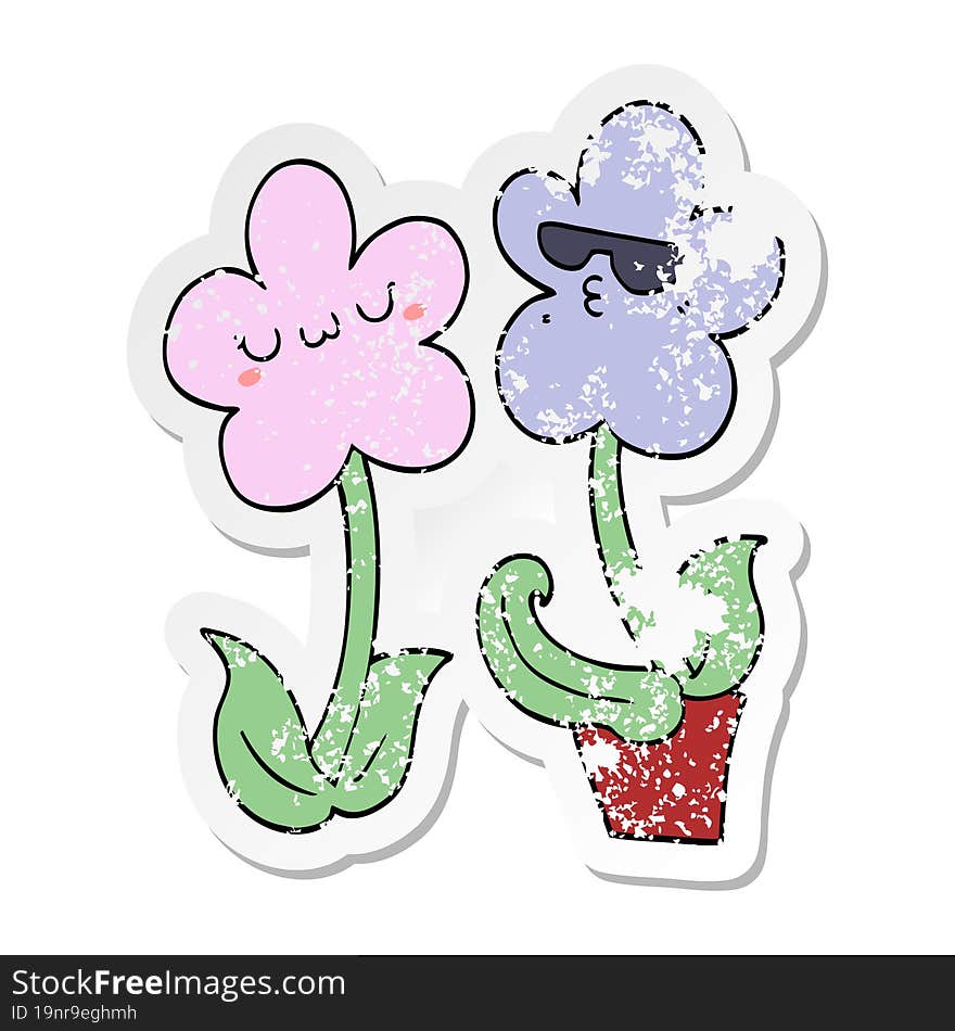 distressed sticker of a cute cartoon flower