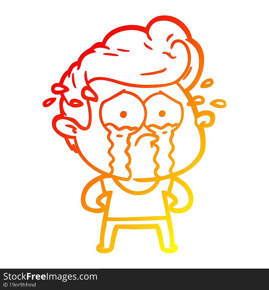 warm gradient line drawing of a cartoon crying man