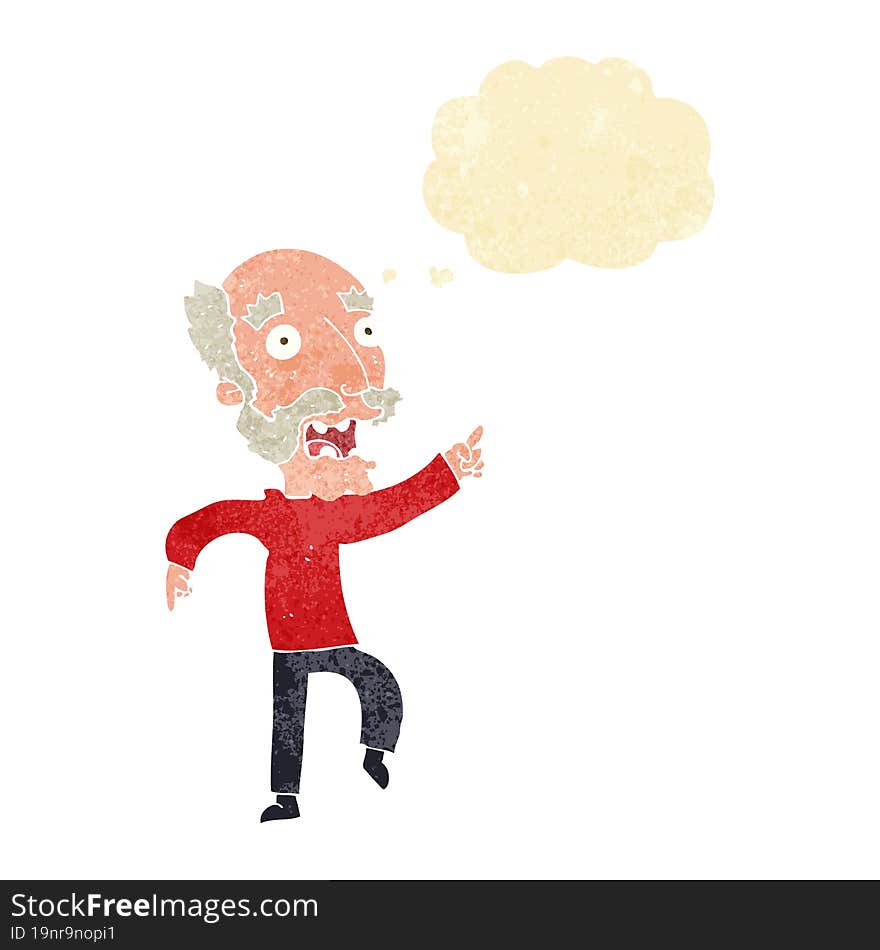 Cartoon Frightened Old Man With Thought Bubble