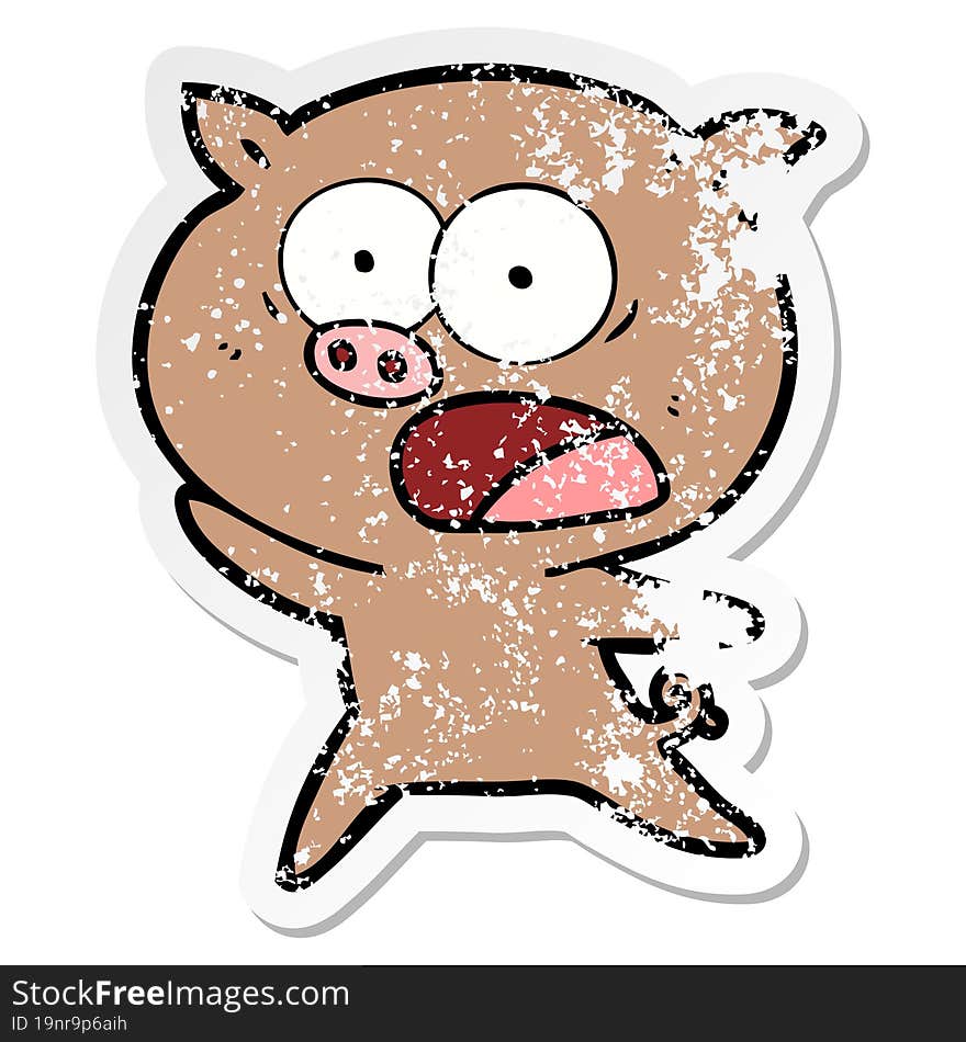 distressed sticker of a cartoon pig shouting