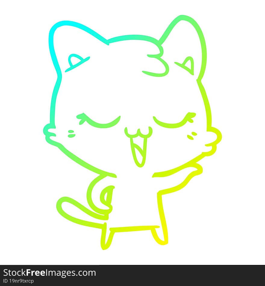 cold gradient line drawing of a happy cartoon cat