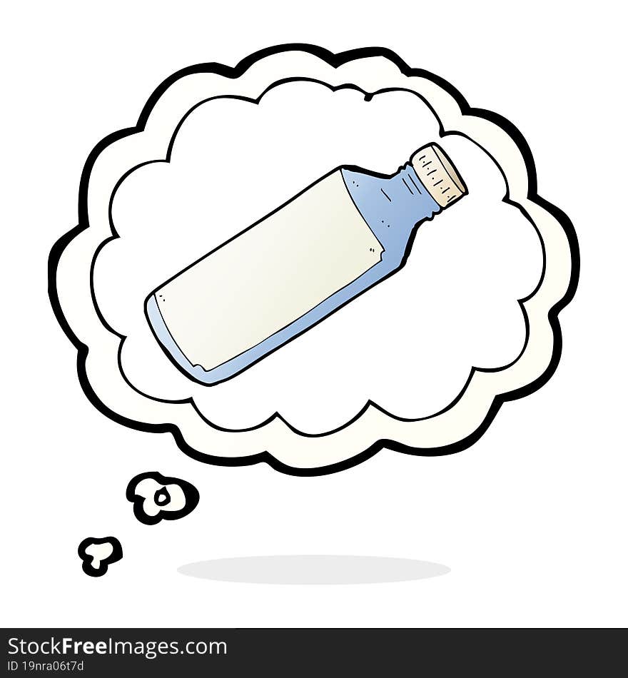 cartoon water bottle with thought bubble