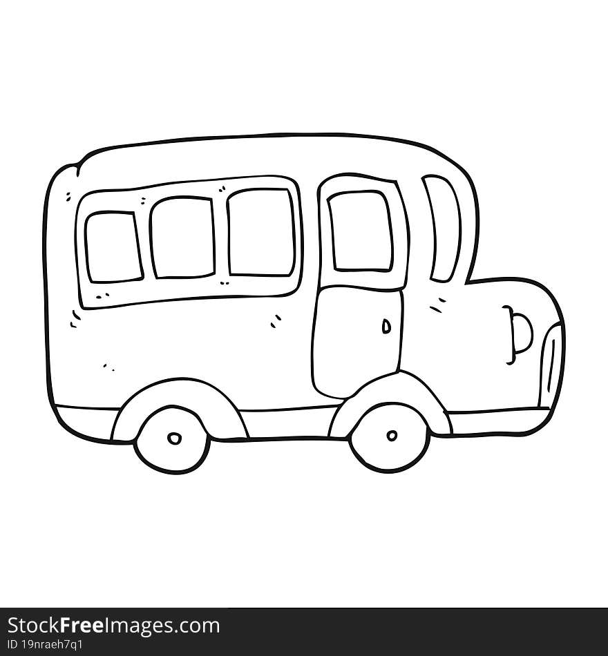 freehand drawn black and white cartoon yellow school bus